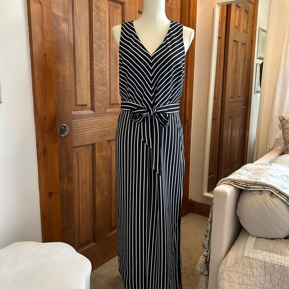 Banana Republic Navy Blue and White Striped One Piece Pant Suit